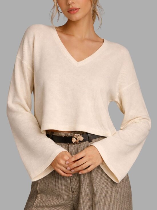 Madewell Sweaters - Madewell Deep V Neck Flare Sleeve Sweater Ivory Size Medium
